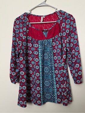 Red Camel Fuchsia & Teal Medallion Tunic Top